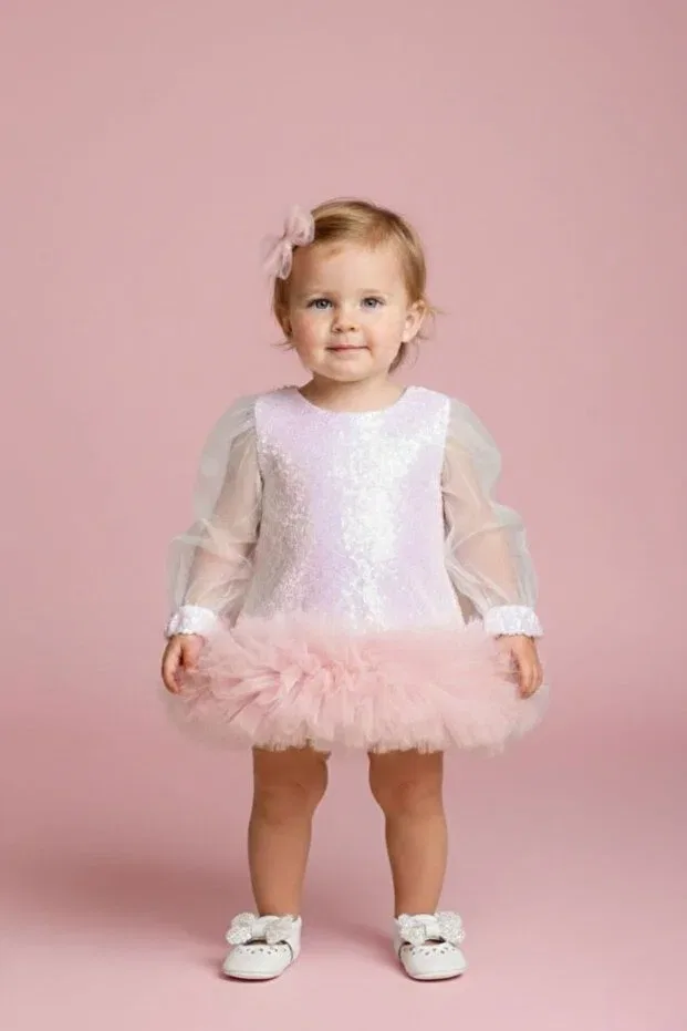 Детское платье для девочек с длинным рукавом Le Mabelle, White
