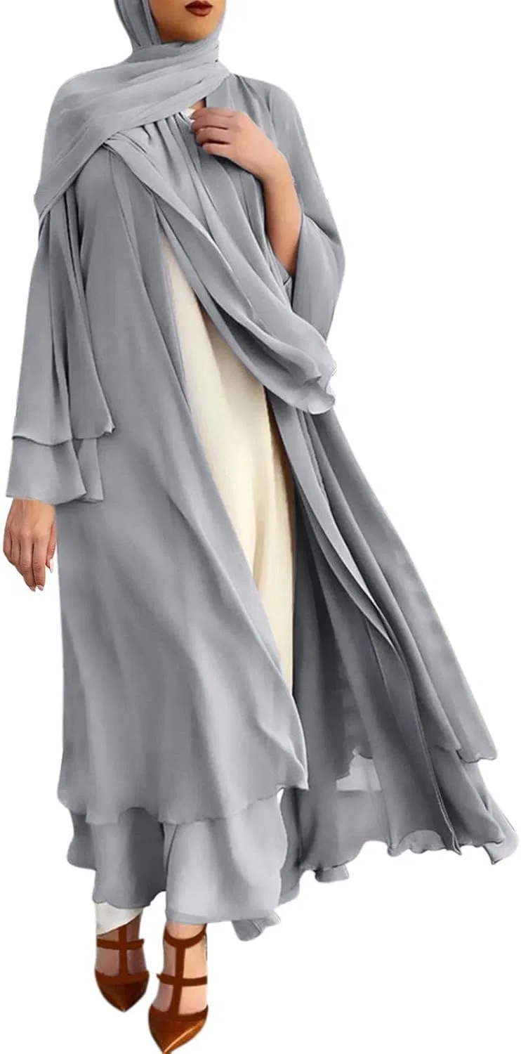 Женское мусульманское платье-абая с поясом Kaftan, Grey