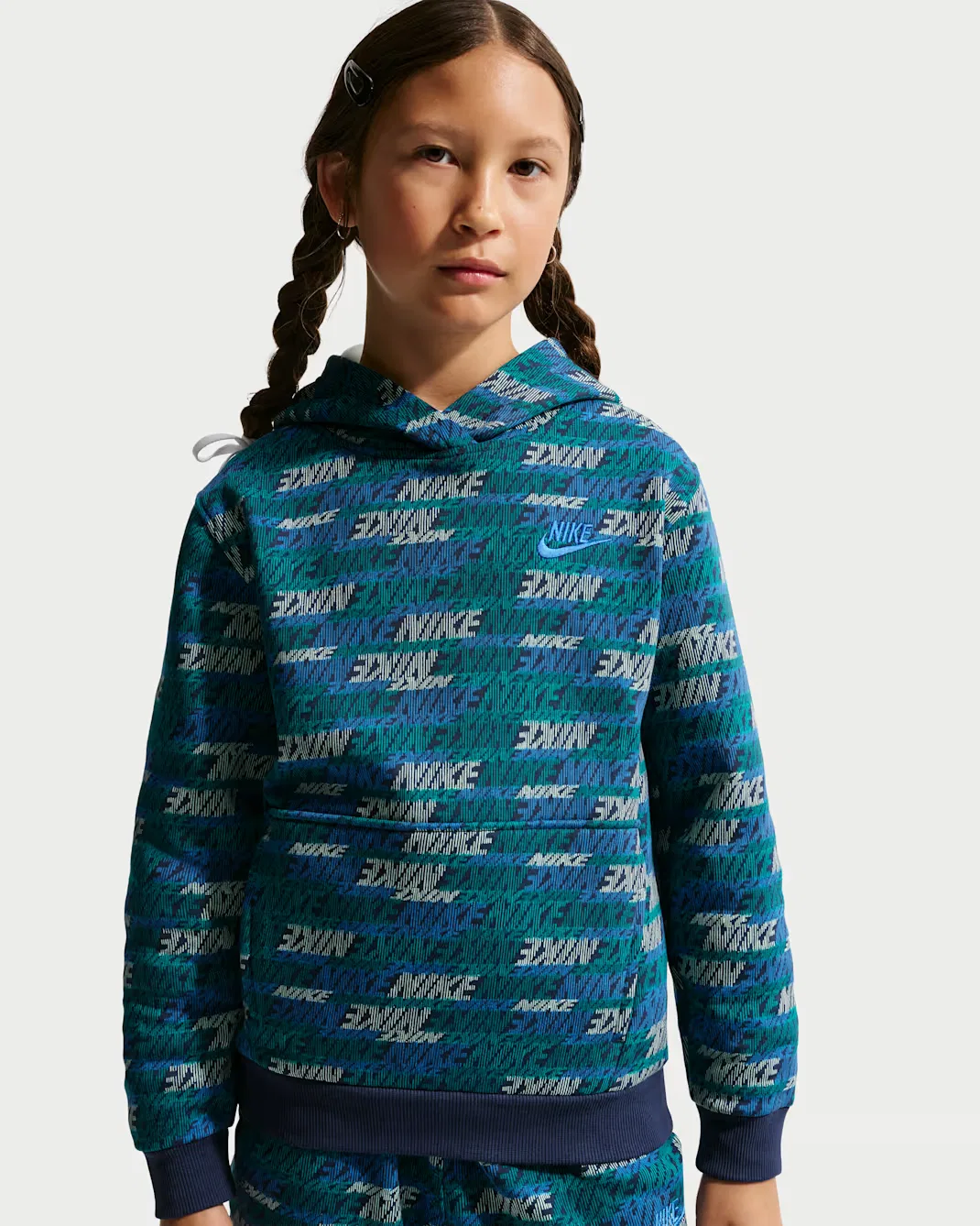 Толстовка с капюшоном для детей постарше Nike Sportswear Club Fleece, Bright Spruce/Midnight Navy/Game Royal — фото 2