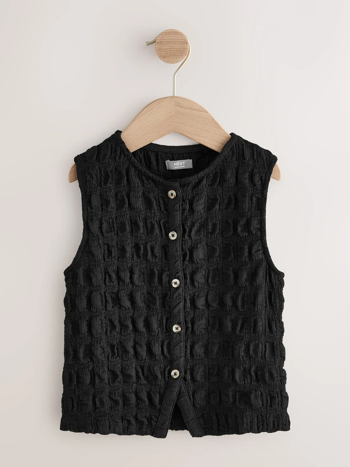 Топ с текстурой, пуговицами, модель Black Textured Button Front Top Next, черный — фото 4