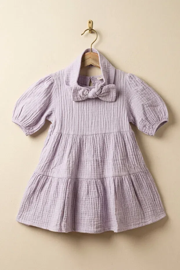Детское муслиновое платье для девочек с бантом Zumino, Lilac — фото 3