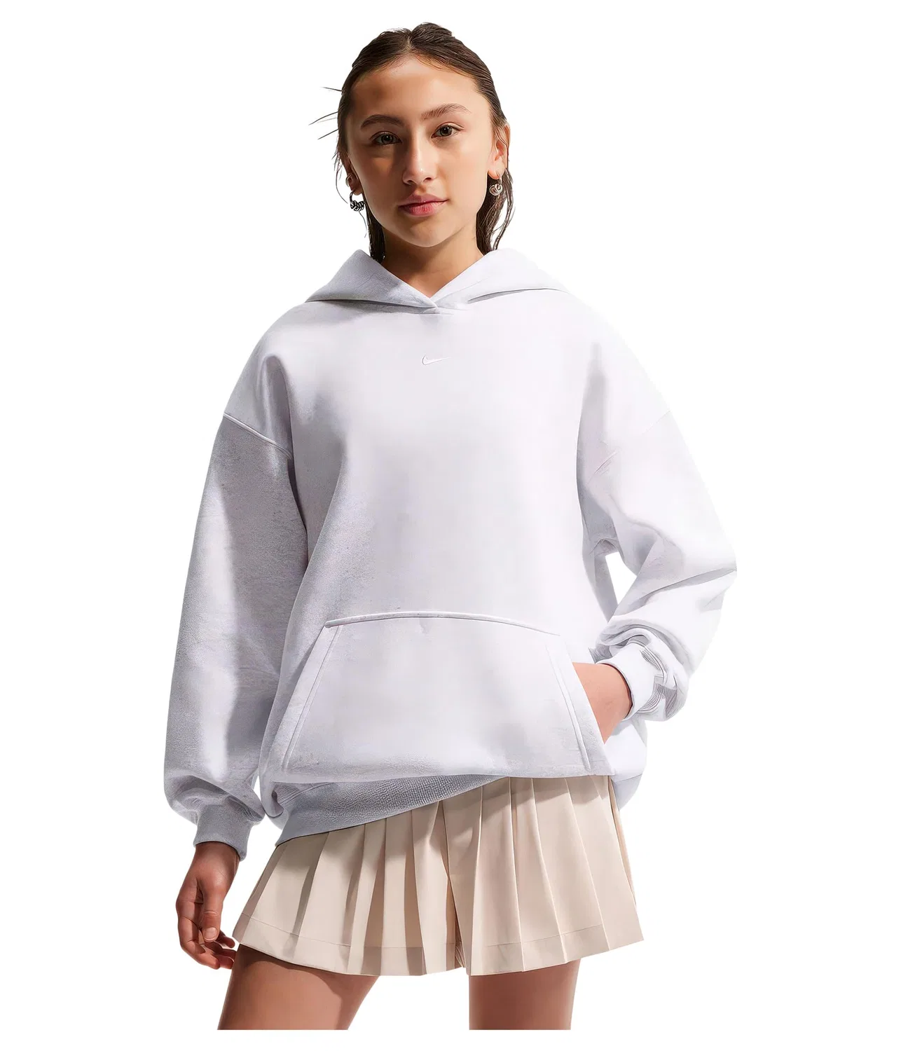 Толстовка Sportswear Studio Fleece Oversized Hoodie (для детей постарше) Nike Kids, Birch Heather/White
