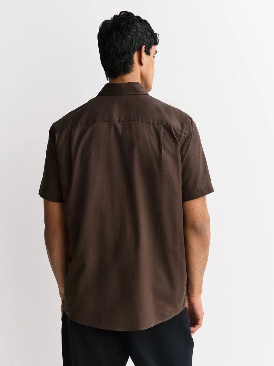 Рубашка Next Regular fit Button Up Shirt 'N. Premium' темно-коричневого цвета — фото 3