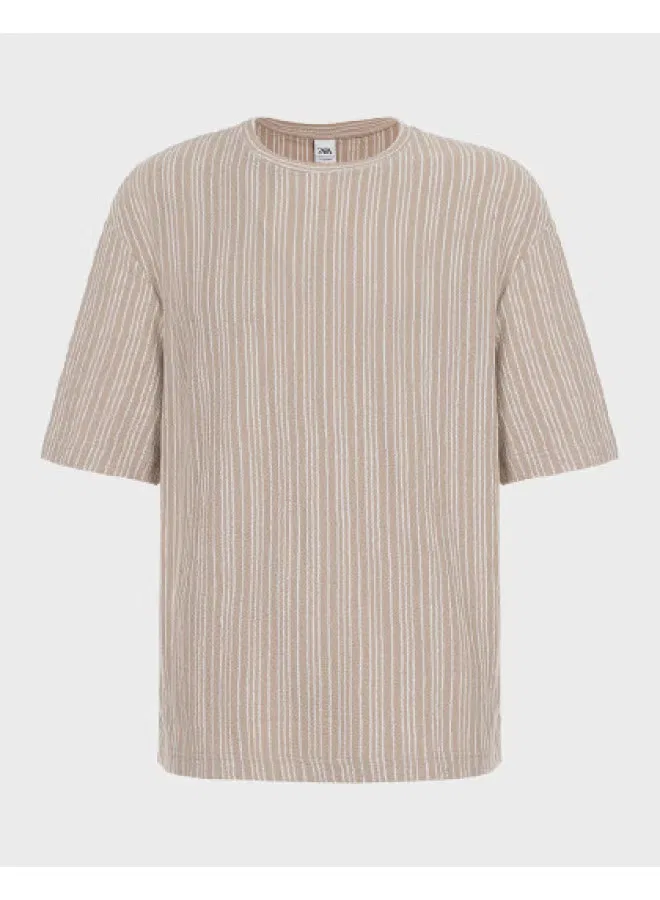 Футболка с контрастными полосами хлопковая Zara, светло-хаки/белый