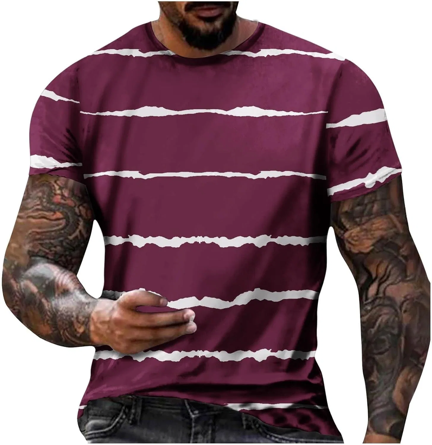 Мужская футболка с цветными блоками, Striped Cotton, Wine