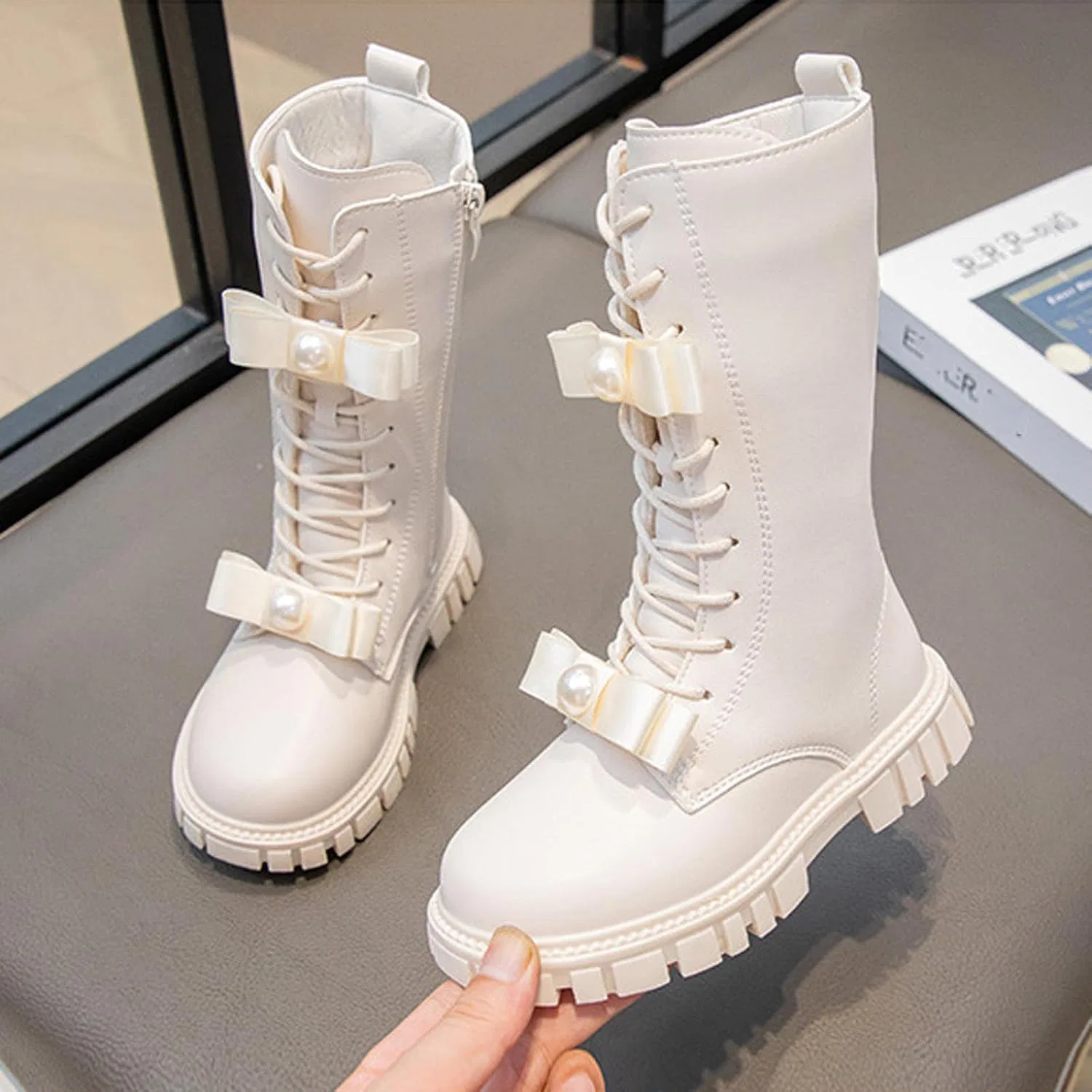 Детские ботинки для девочек с меховой подкладкой Kazynaptix, Beige — фото 4