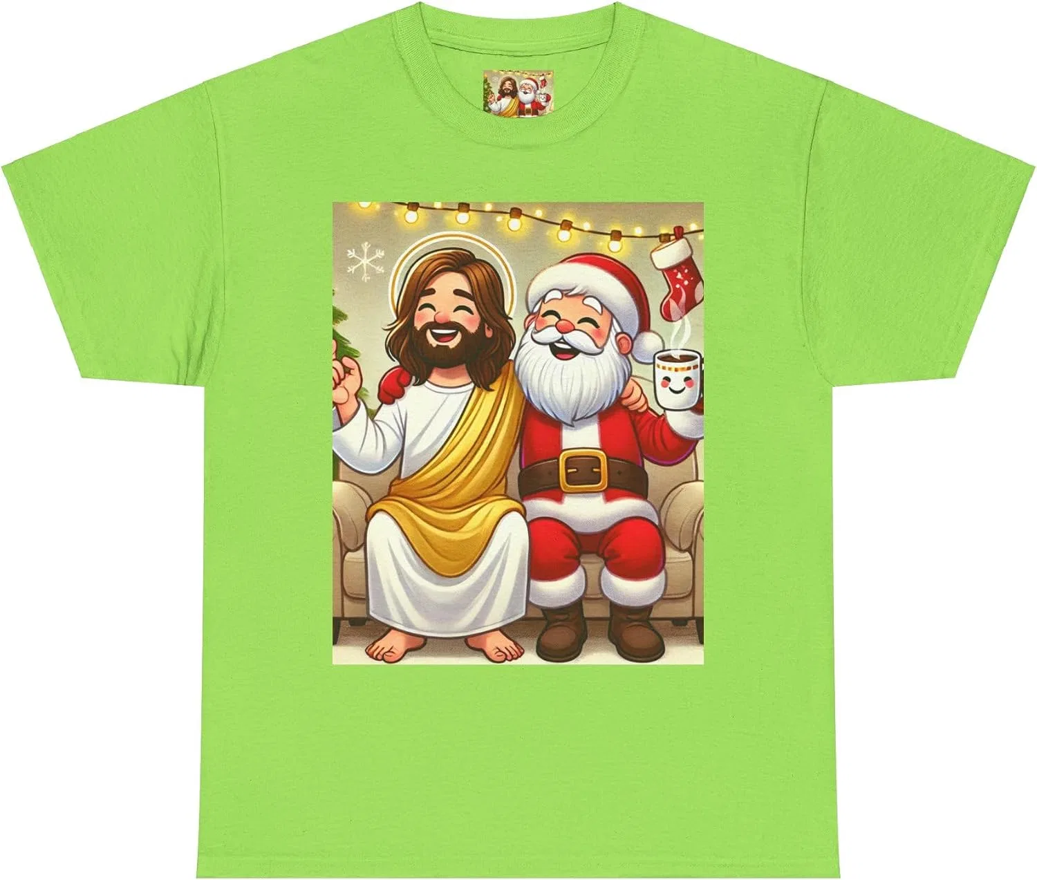 Женская футболка с принтом Funny Santa Jesus Hanging Out, неоново-зелёный