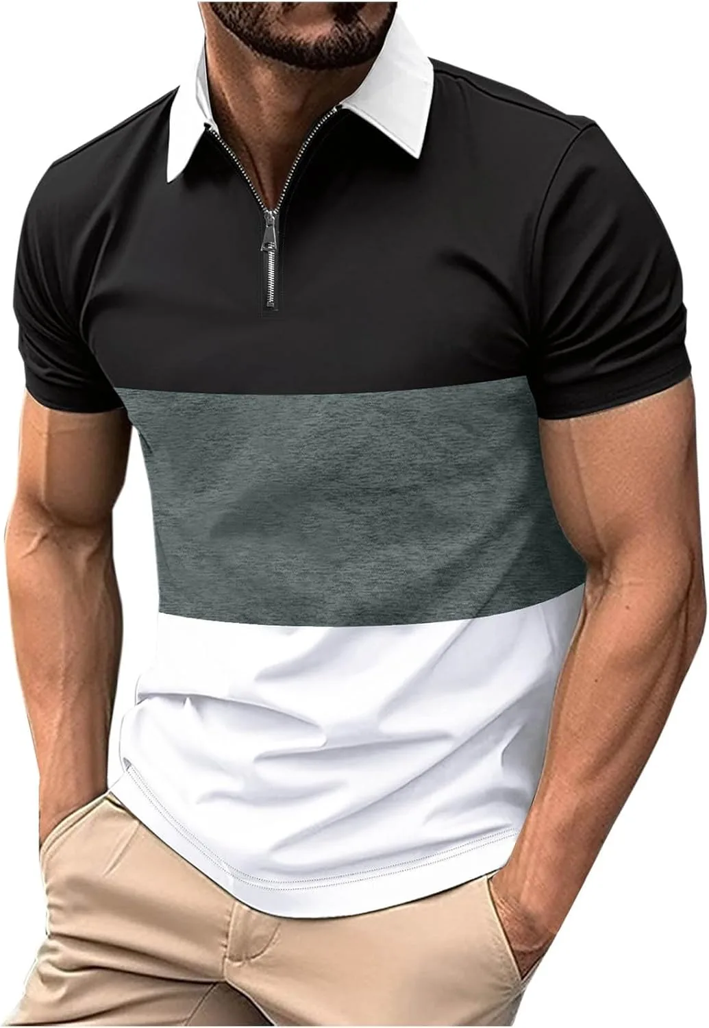 

Мужская футболка-поло с коротким рукавом и молнией