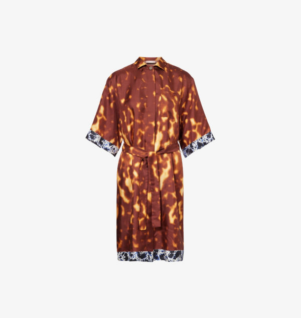 

Платье миди из шелка с абстрактным принтом и поясом Dries Van Noten, цвет rust