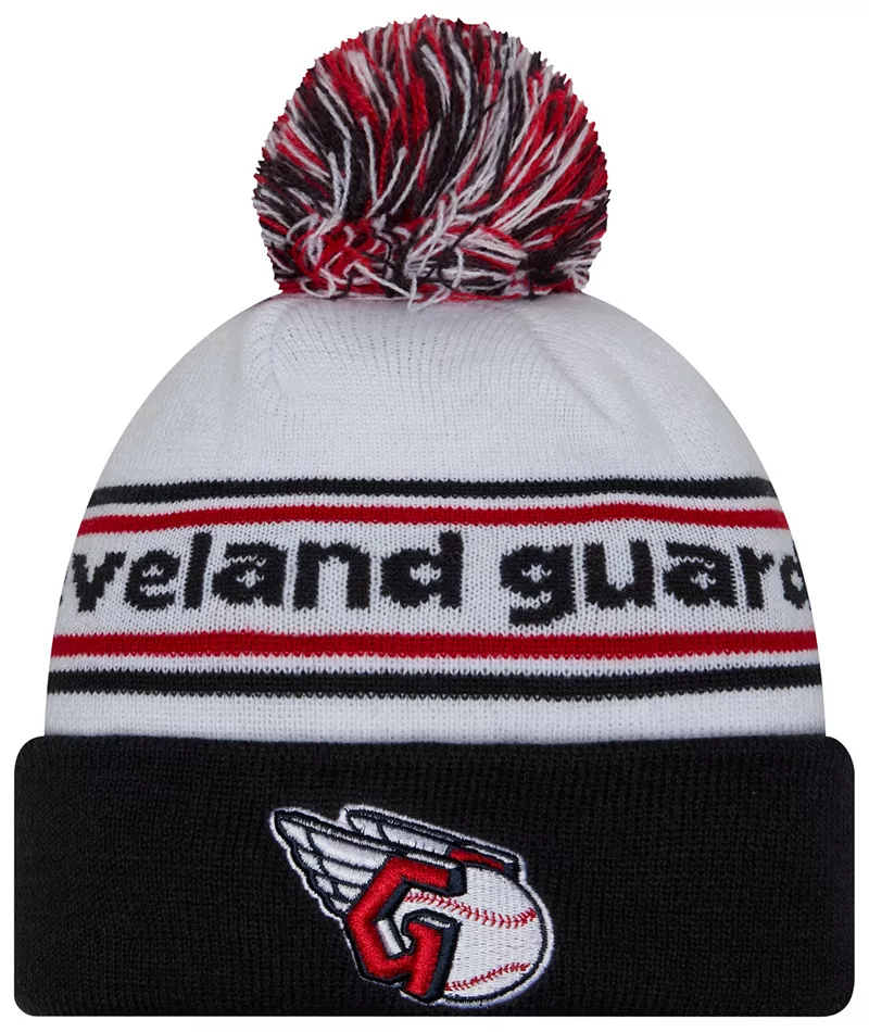 

Темно-синяя вязаная шапка New Era для взрослых Cleveland Guardians с манжетами и полосками