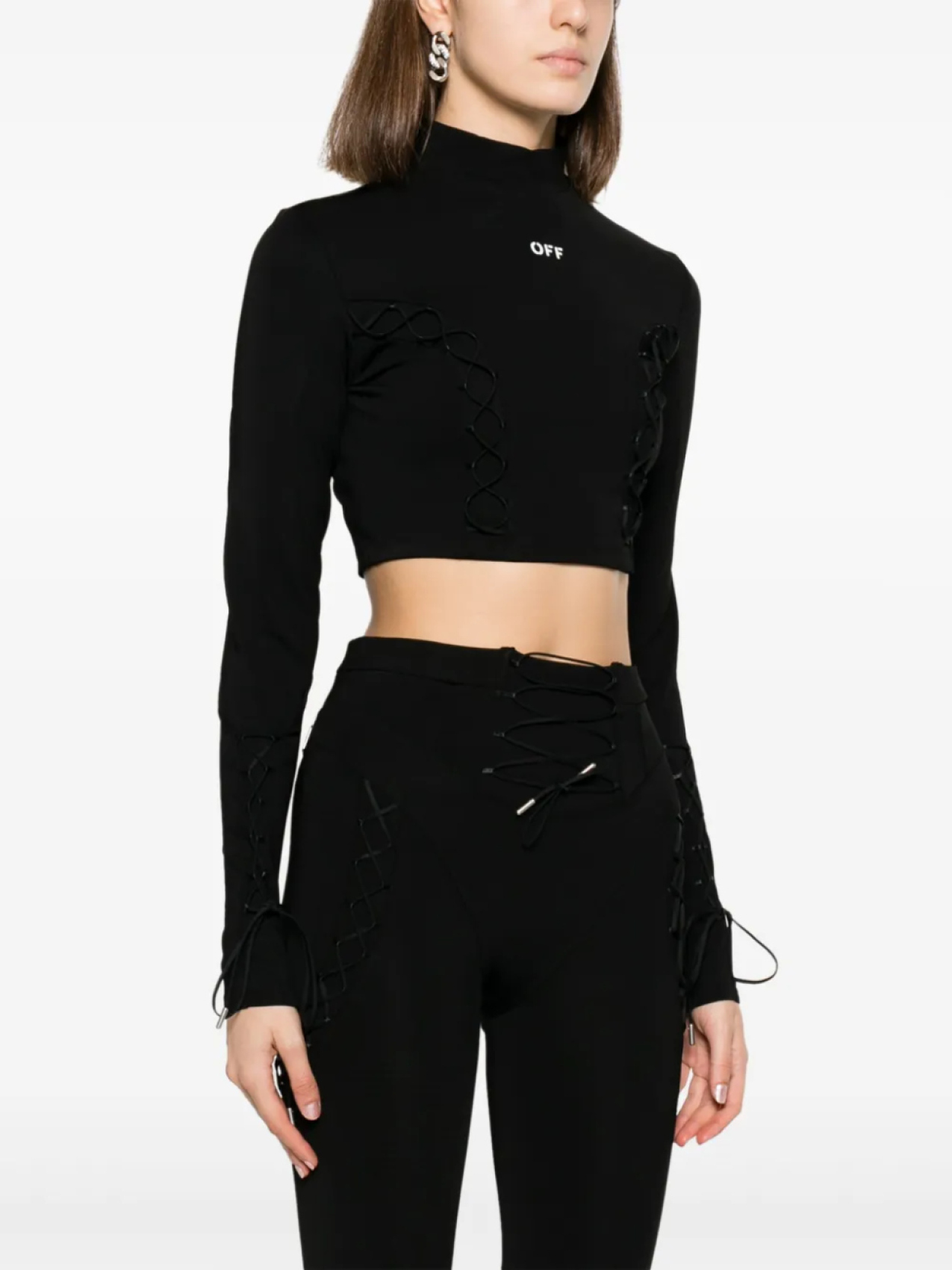 Off-White укороченный топ со шнуровкой и логотипом, черный — фото 3