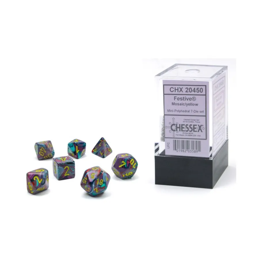 

Набор Mini Poly — праздничная мозаика желтого цвета (7), Dice - Miniature 10mm & 5mm (Chessex)