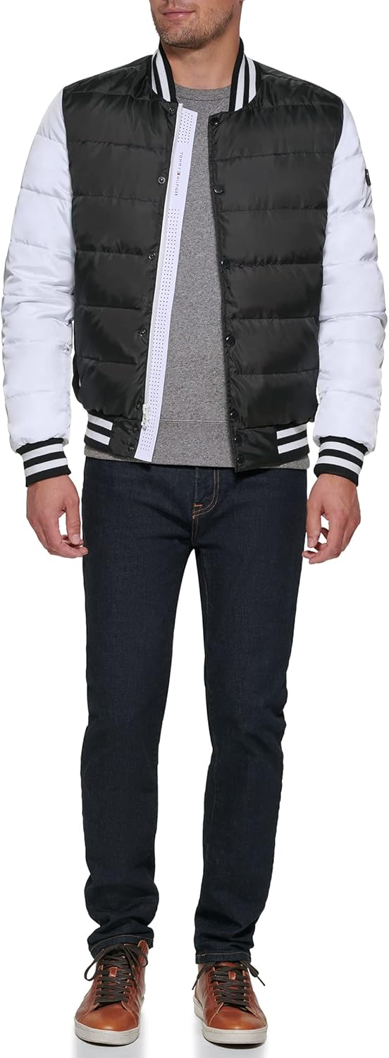 Мужская стеганая куртка-бомбер Tommy Hilfiger Mens Varsity, Black/White — фото 2