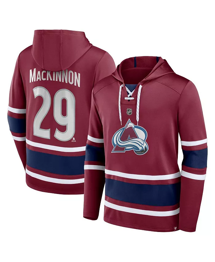 

Мужская толстовка с капюшоном Nathan MacKinnon бордового цвета Colorado Avalanche с именем и номером на шнуровке Fanatics