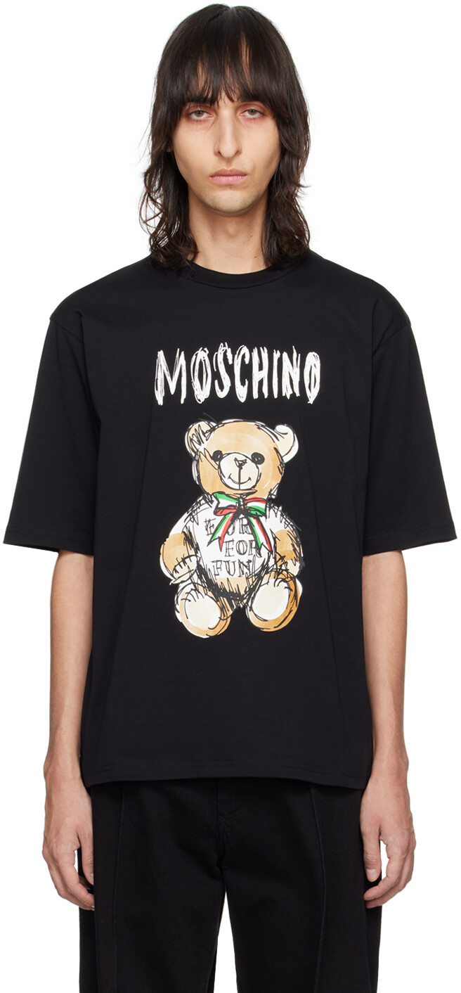 

Черная футболка с плюшевым мишкой Moschino