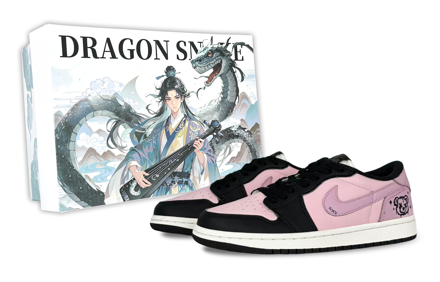 

Jordan Кроссовки для скейтбординга Air 1 Doll Bear Slip Resistant Abrasion Resistant низкие детские черные розовые для подростков