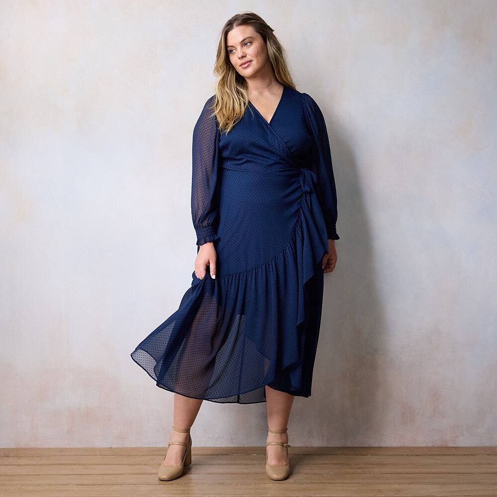 

Платье макси с запахом LC Lauren Conrad больших размеров, цвет Mineral Navy