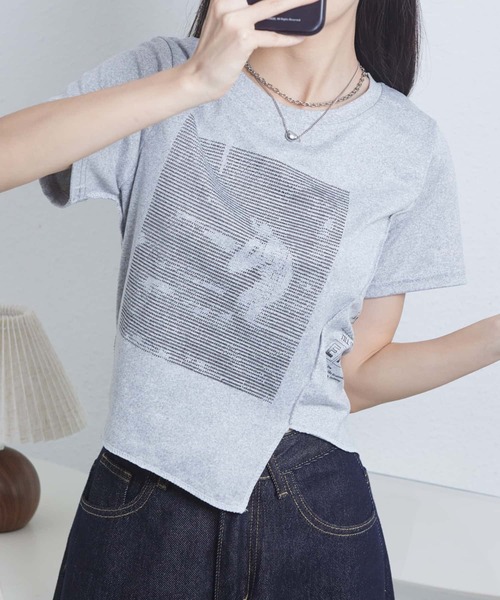 

Футболка с принтом, неровный крой MAISON DE THERESE, серый