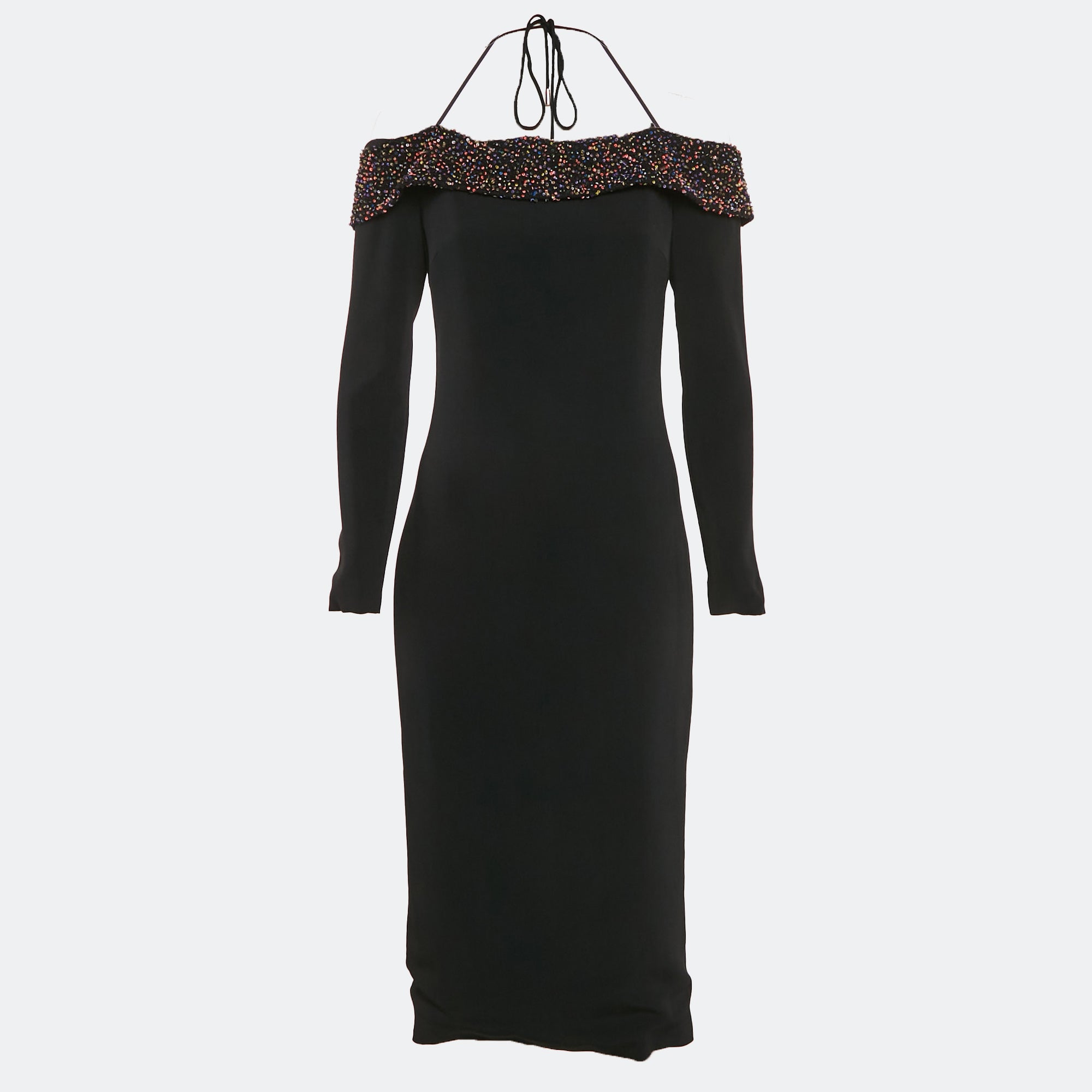 

Платье миди Cushnie Et Ochs из черного крепа с вышивкой и открытыми плечами