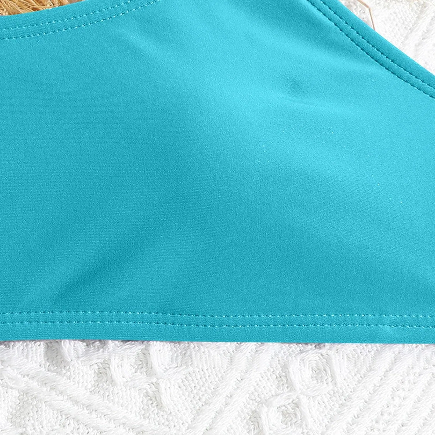 Generic Купальник для девочек-подростков, комплект из двух частей, бикини, однотонный, с высокой талией и регулируемыми бретелями, быстросохнущий, светло-голубой — фото 4