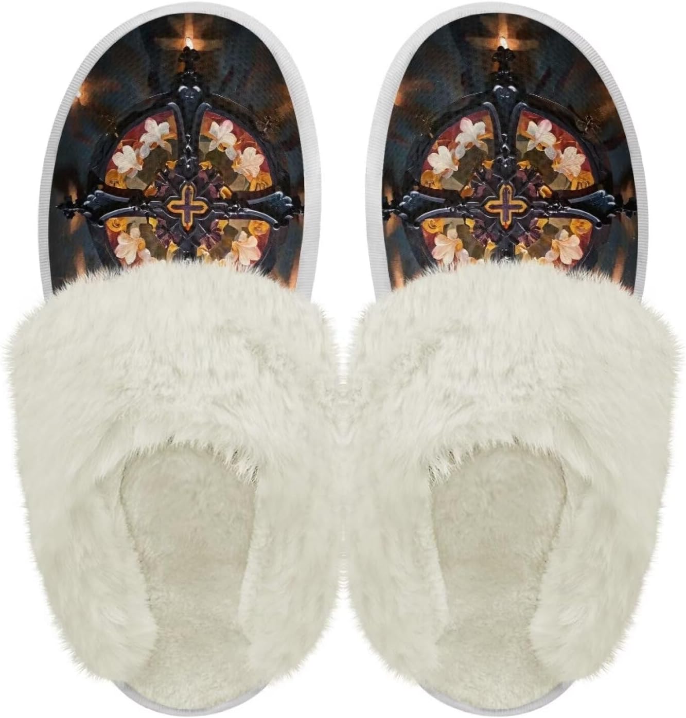 

Хлопковые тапочки с пушистыми краями, домашние тапочки для дома и улицы, хлопковые тапочки унисекс Pjheqoxe, Mandala Cross