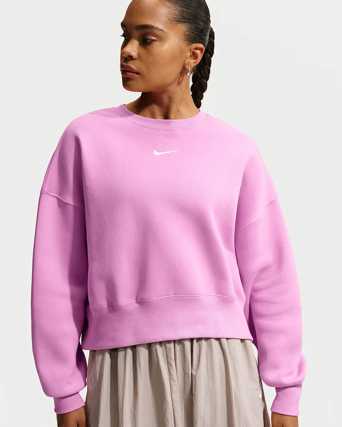 Женский оверсайз-свитшот с круглым вырезом Nike Sportswear Phoenix Fleece, Light Magenta/Sail