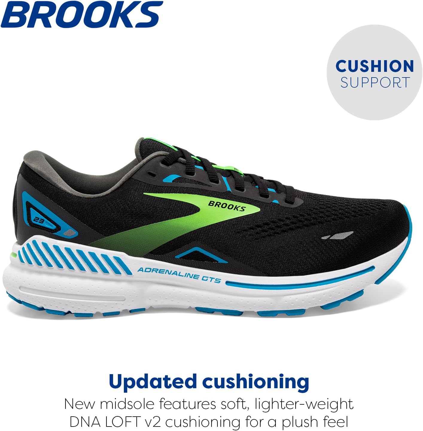 Мужские кроссовки Brooks Adrenaline GTS 23, черный/зеленый — фото 3