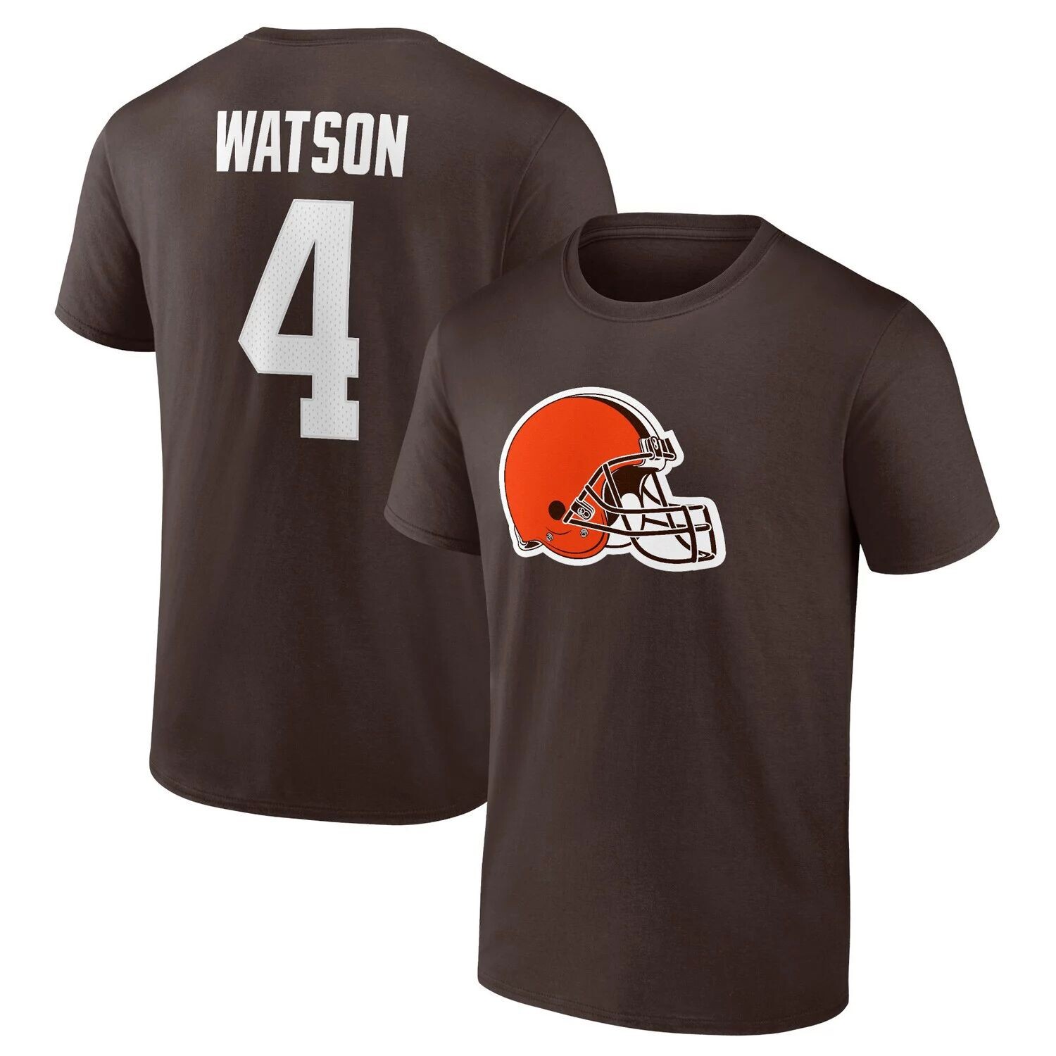 

Мужская фирменная футболка Deshaun Watson Brown Cleveland Browns со значком игрока, именем и номером Fanatics