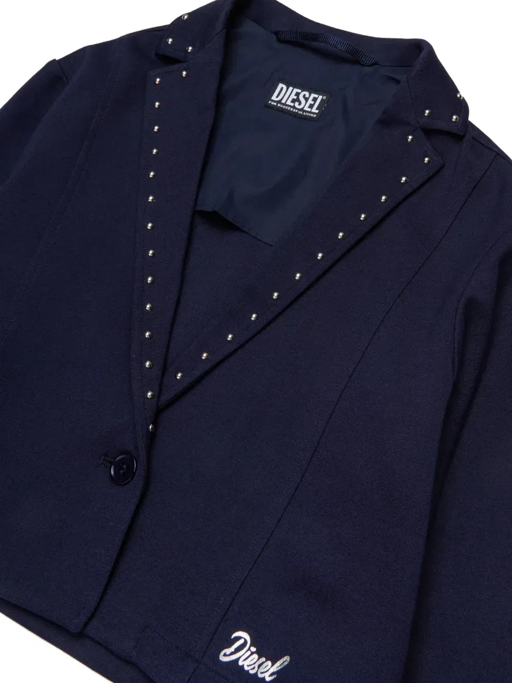 Блейзер с логотипом, украшенный заклепками Diesel Kids, синий — фото 3