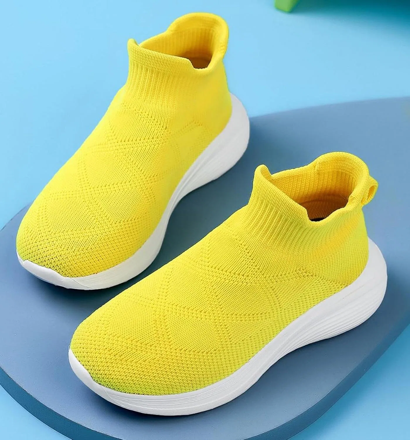 Детские кроссовки с вязаным верхом для девочек FUNCOS, Yellow — фото 4