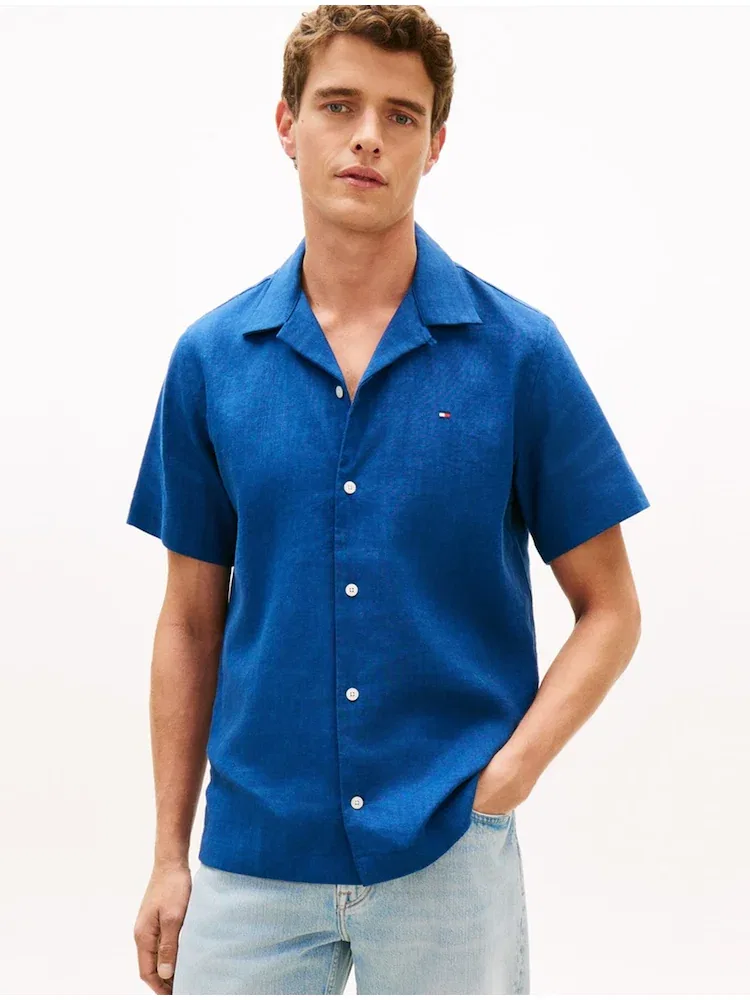 Рубашка с коротким рукавом из льна, Regula fit TOMMY HILFIGER, Royal Blue
