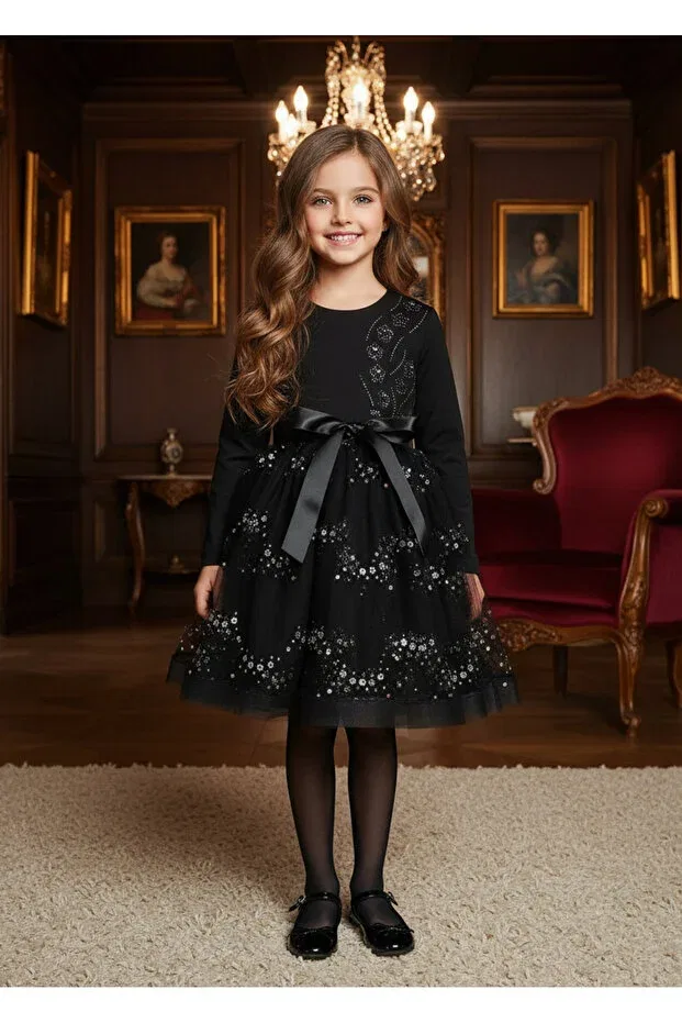 Детское платье для девочек с принтом Silver stone seasonal children's dress By Piera, Black — фото 3