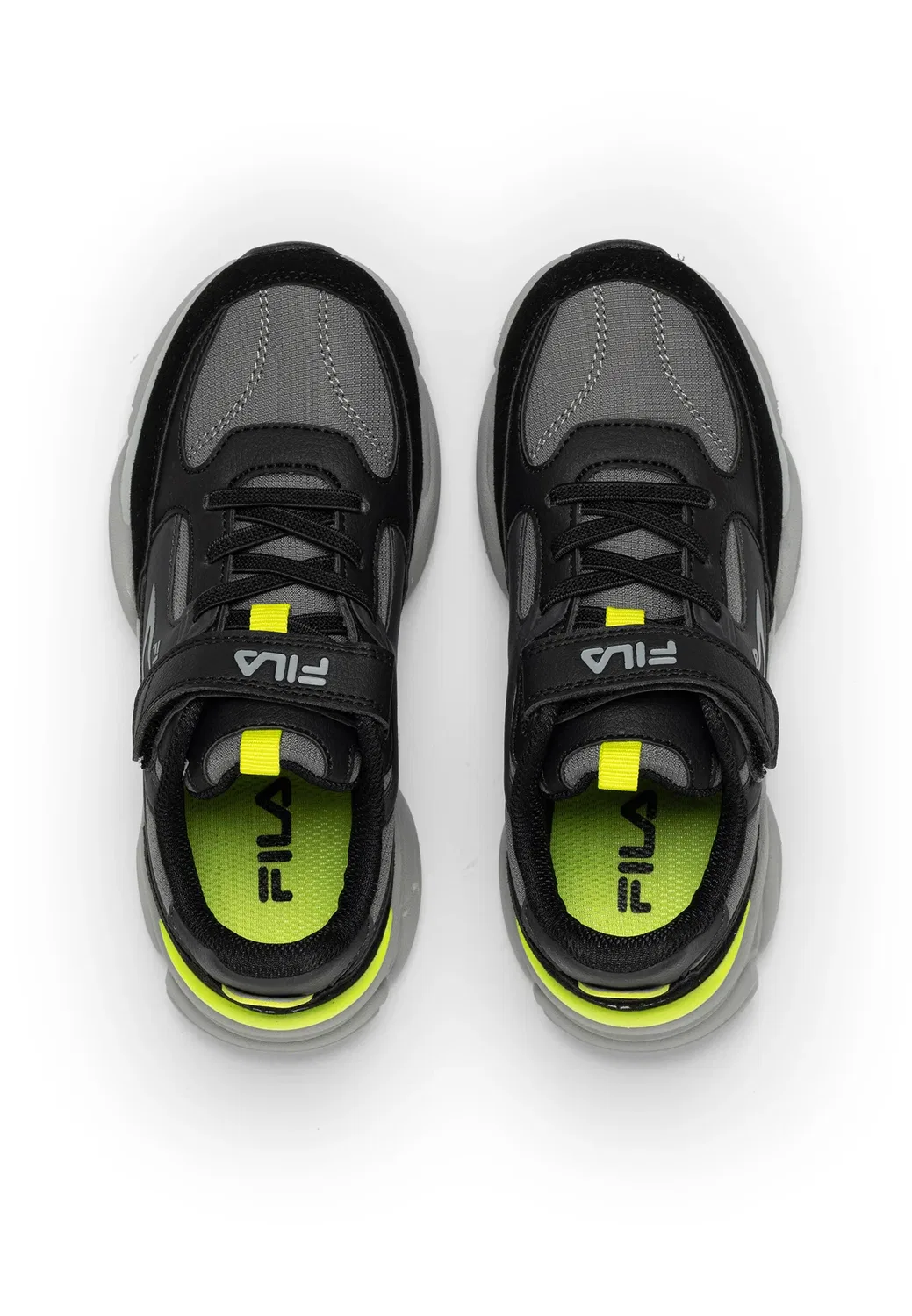 Обувь Recade на липучках, детская, унисекс - кроссовки Fila, Black-Acid Lime — фото 3
