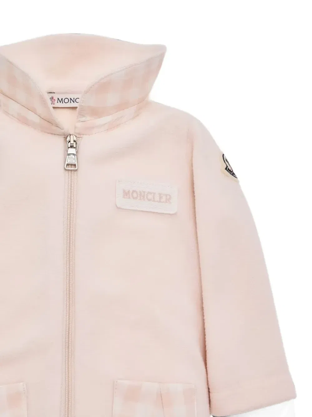 Флисовый комбинезон с клетчатым карманом Moncler Enfant, розовый — фото 4
