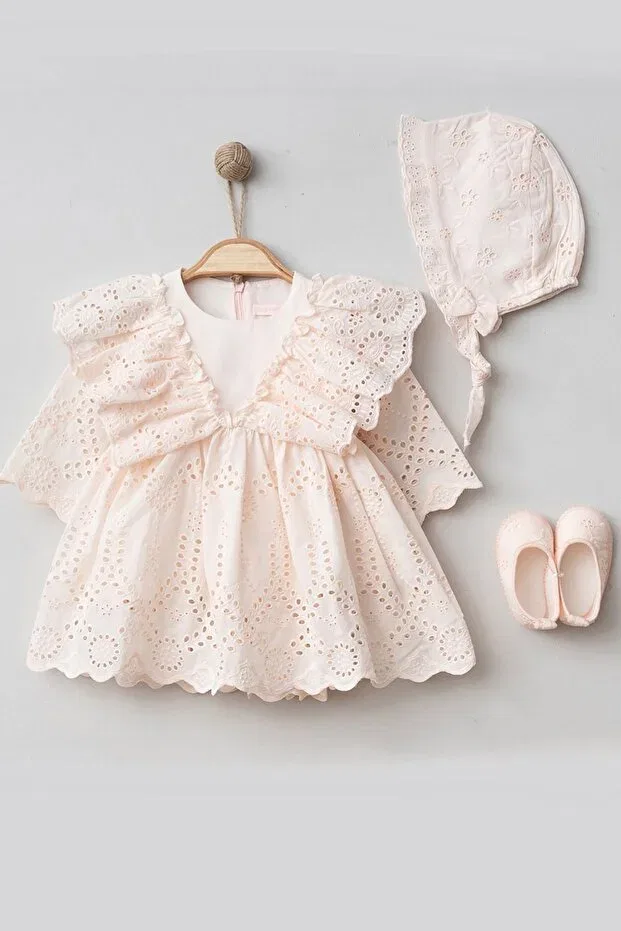 Детский комплект для девочек с вышивкой Begonia baby girl embroidered dress newborn luxury dress set Cherub Baby, Salmon