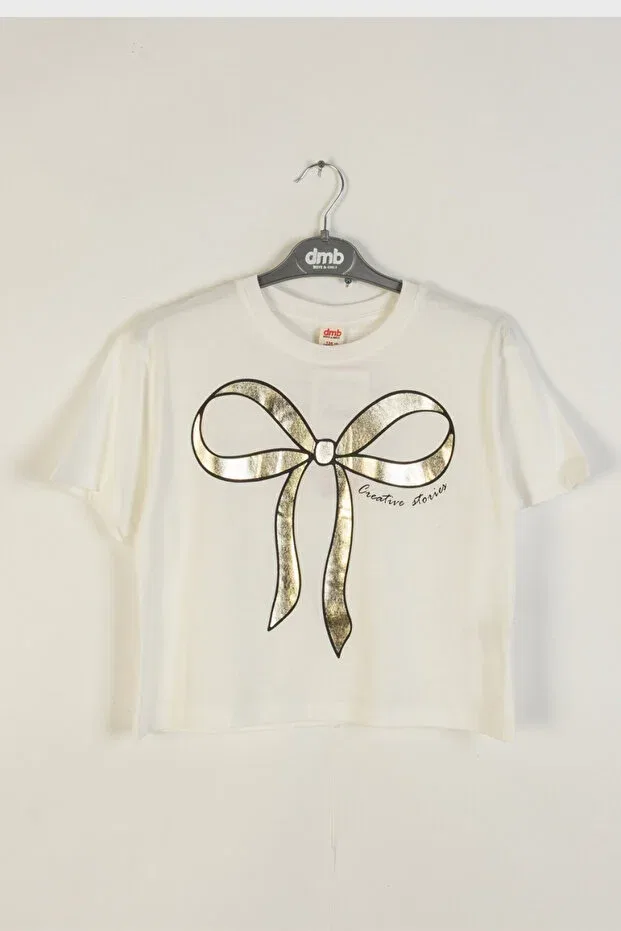 Детская футболка для девочек с принтом Dmb Bow Front Girl Dmb Kids, Ecru
