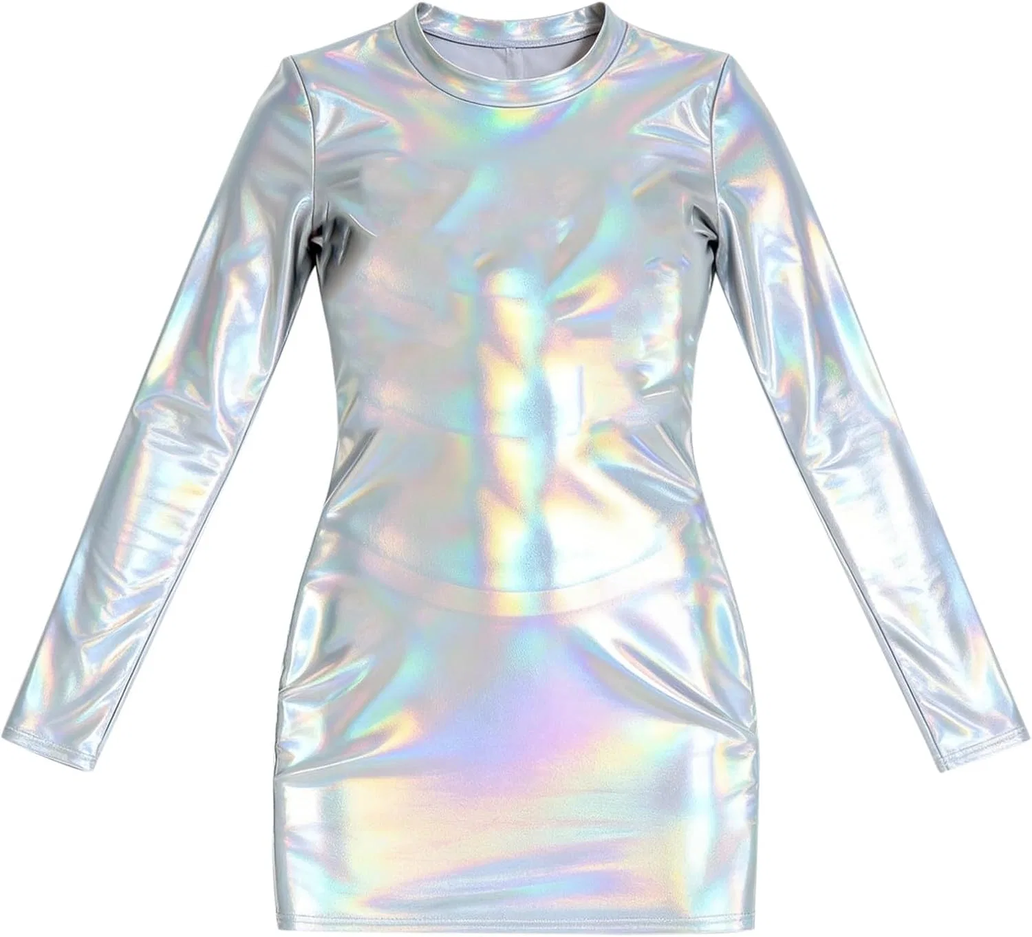 Женское глянцевое платье-мини из экокожи Bodycon Generic, Silver — фото 3