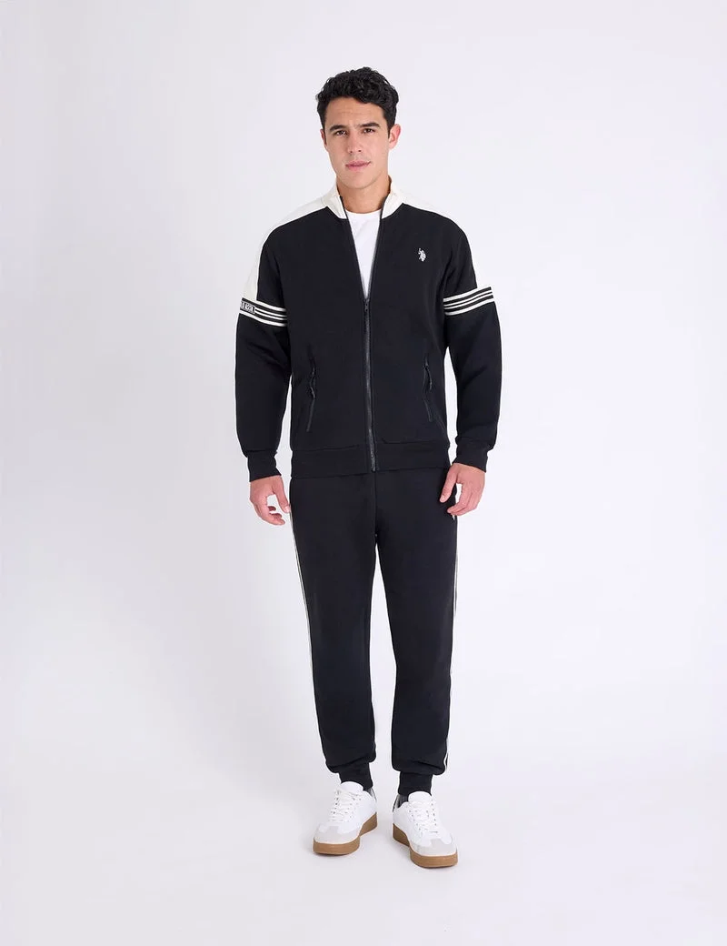Мужская куртка U.S. Polo Assn. Tricot Tape Full Zip Fleece Track, черный — фото 3