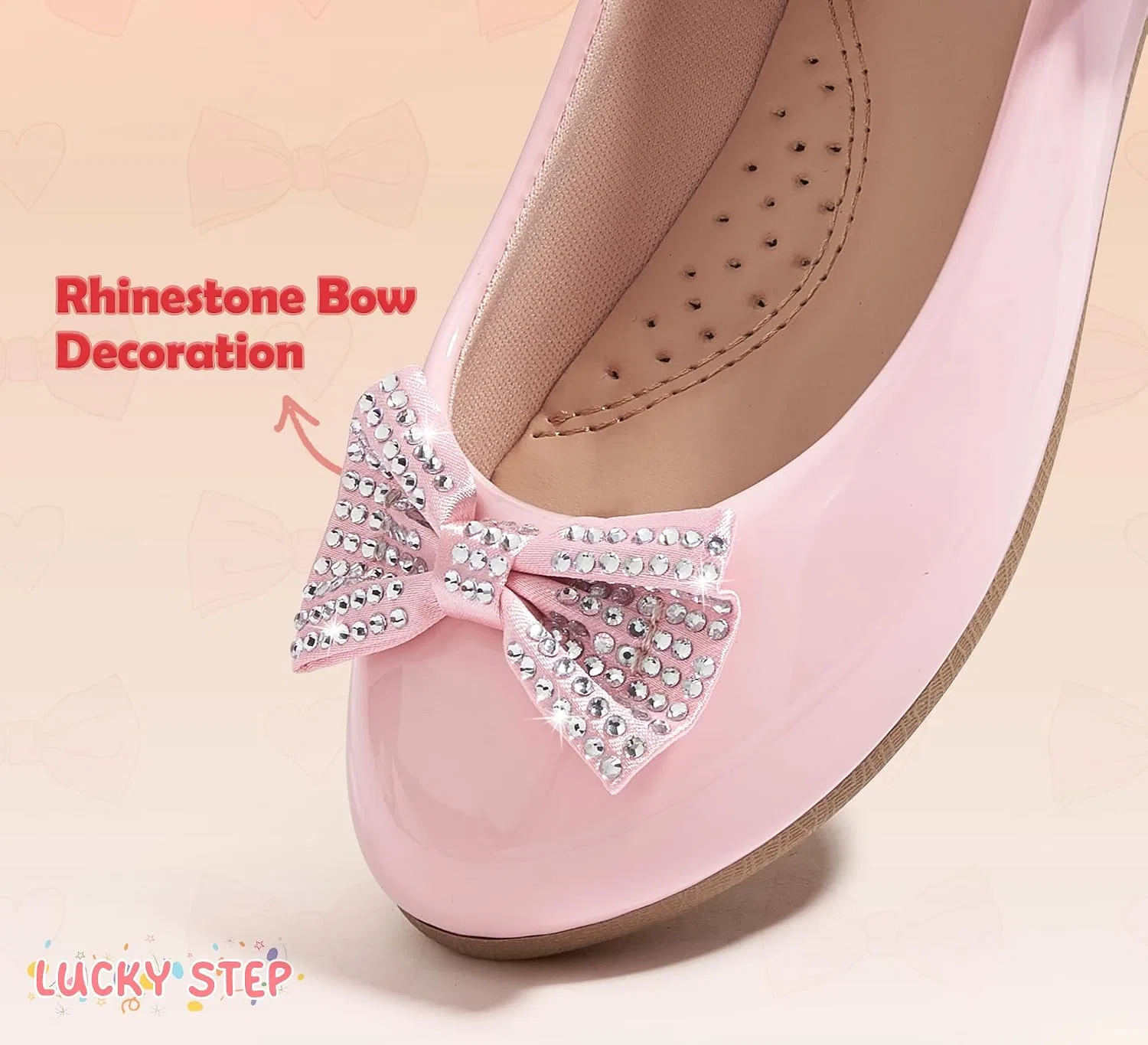 Детские балетки для девочек с принтом LUCKY STEP, Pink — фото 2
