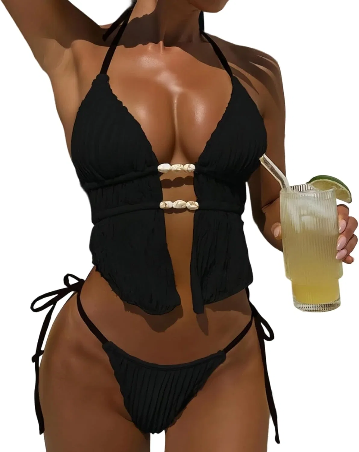 Женский бикини-комплект с высокой талией Cutout, Black