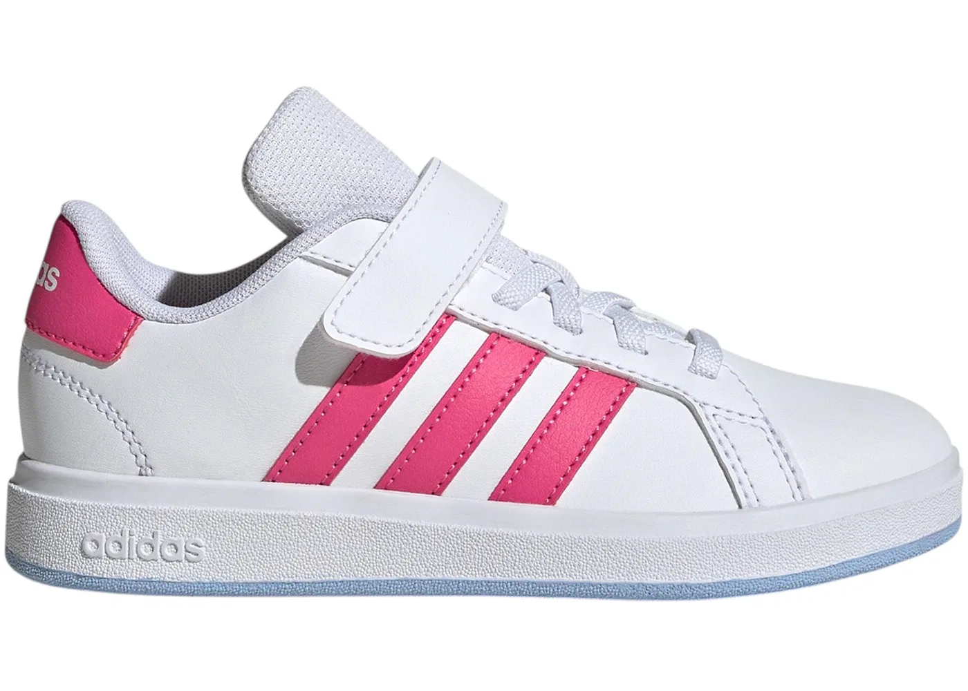 Детские кроссовки с длинным шнурком Adidas Grand Court 2.0, Cloud White Pulse Magenta Glow Blue