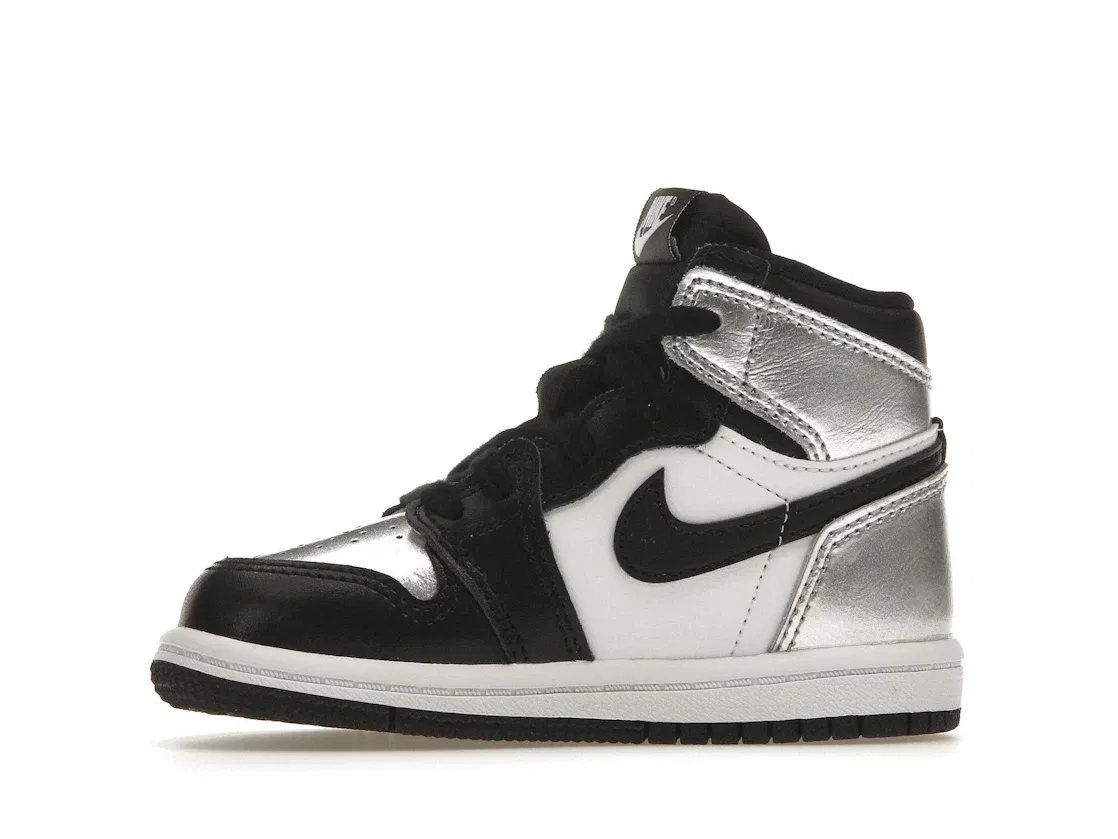 Детские кроссовки с металлическим серебристым верхом Jordan 1 Retro High Silver Toe Jordan, Black/Metallic Silver-White-Black — фото 3