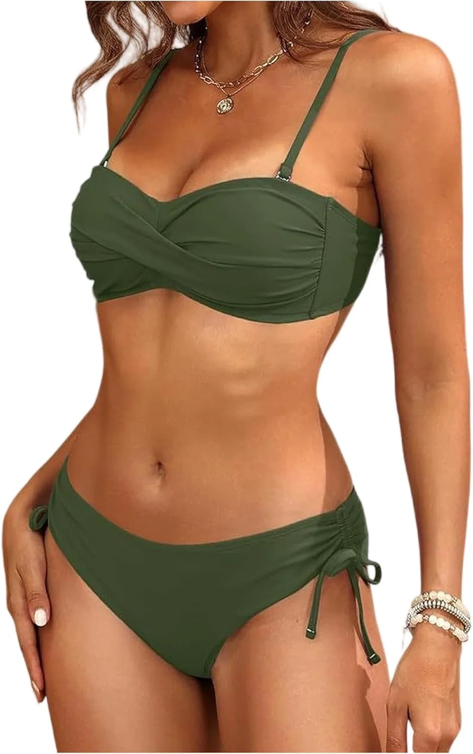 Женский купальник бикини с вырезами High Waisted, Army Green