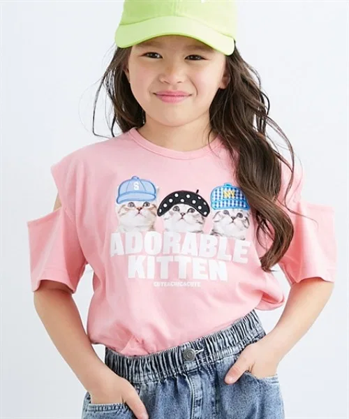 Детская футболка с принтом для девочек ADORABLE KITTEN QUNTSTYLE, Pink — фото 2