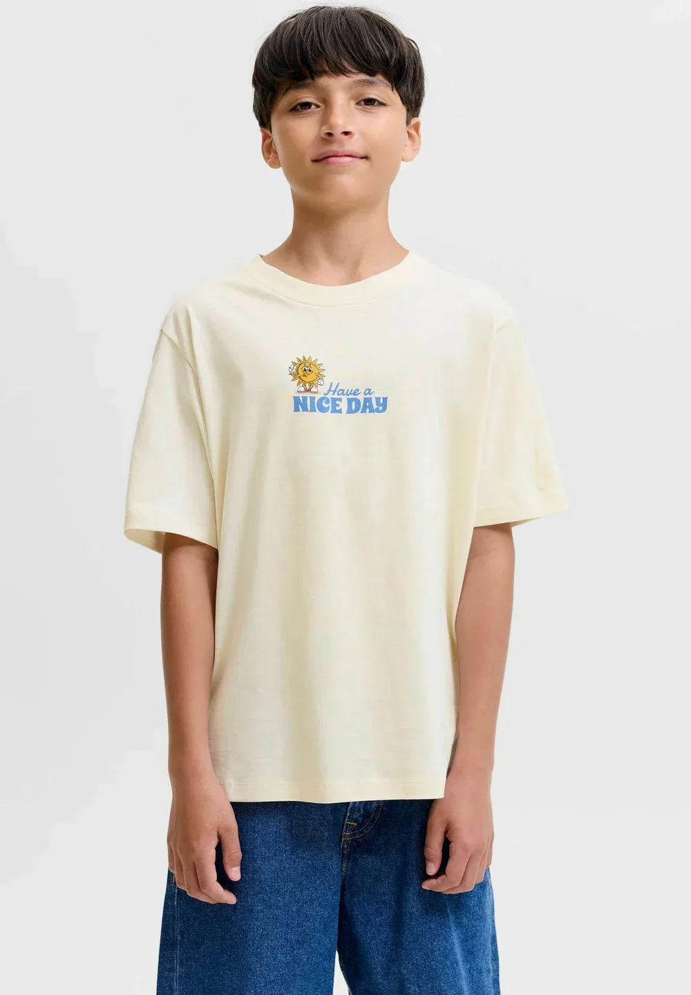 Футболка с принтом на спине, футболка для мальчиков - футболка с принтом Jack & Jones Junior, Antique White — фото 3