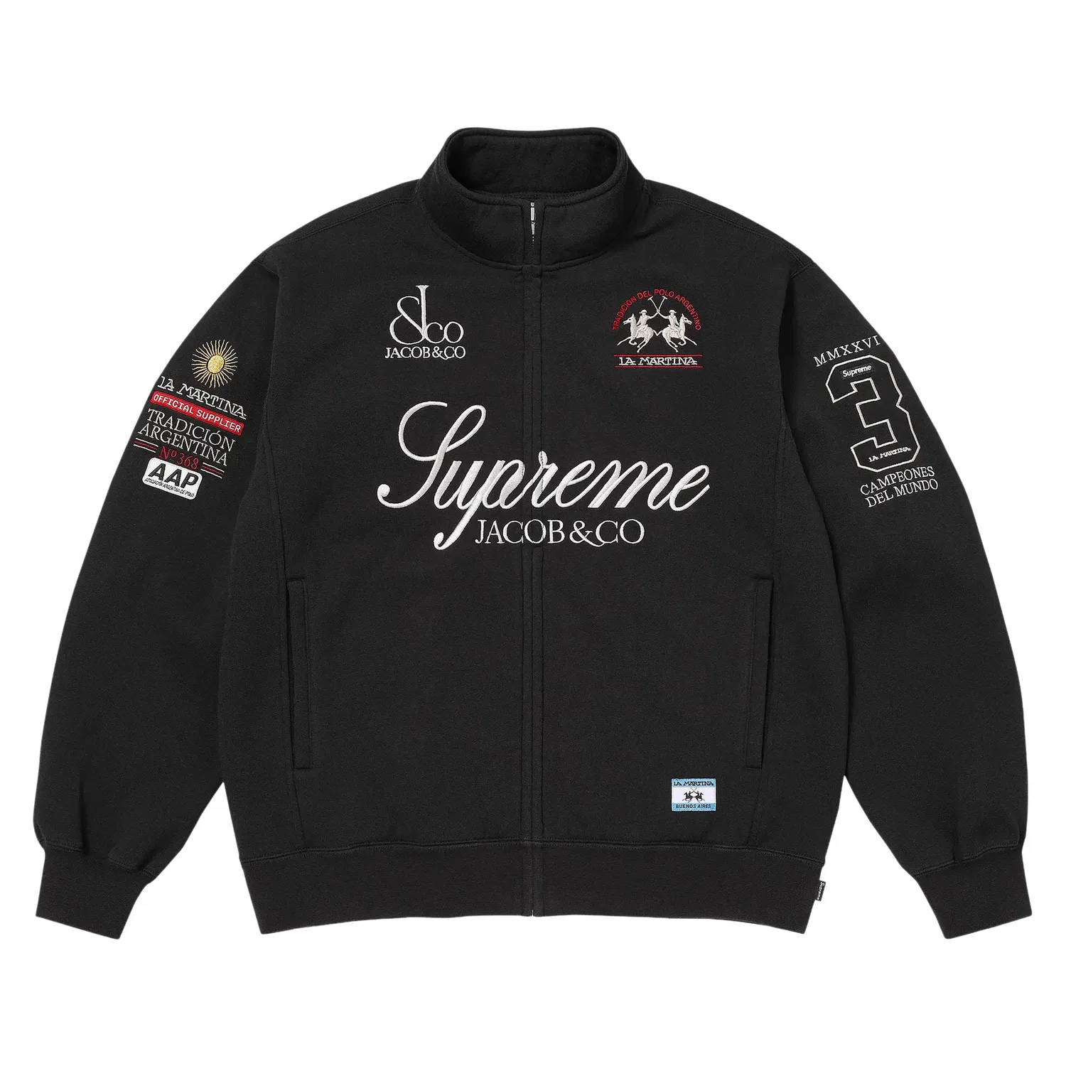 Толстовка на молнии Supreme x La Martina x Jacob & Co, черный