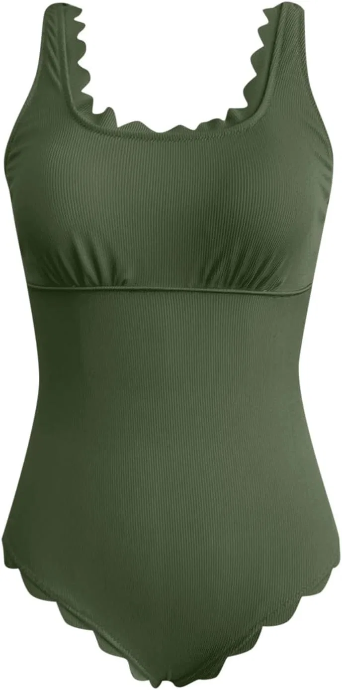 Женский слитный купальник с высокой горловиной и вырезами, Sports, Army Green — фото 2