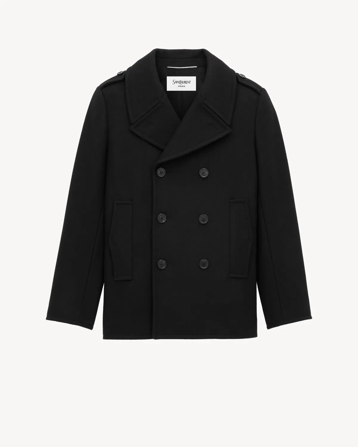 Шерстяное двубортное пальто-пиджак SAINT LAURENT, черный