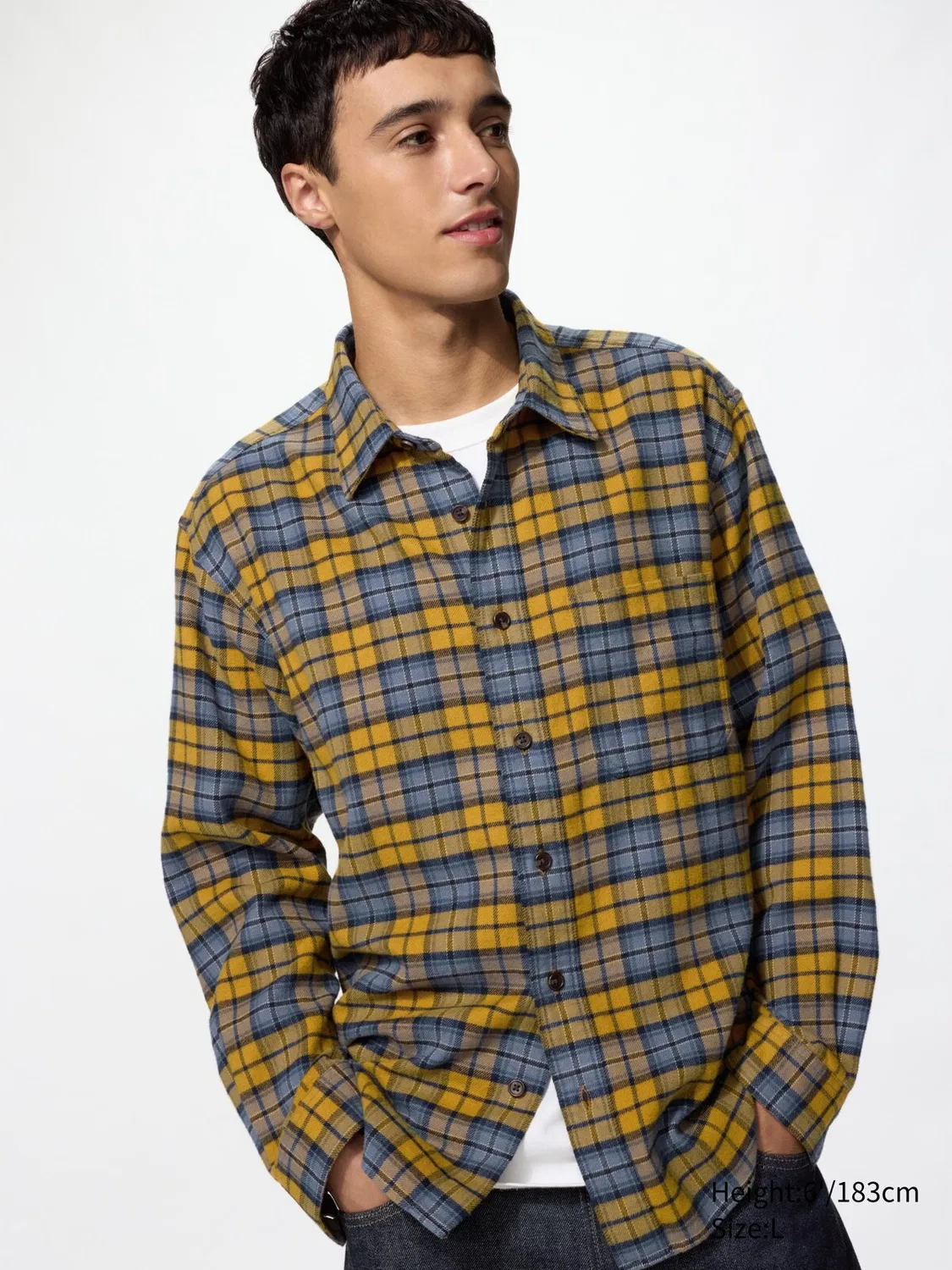 Рубашка Uniqlo, фланелевая, клетка тартан, желтый