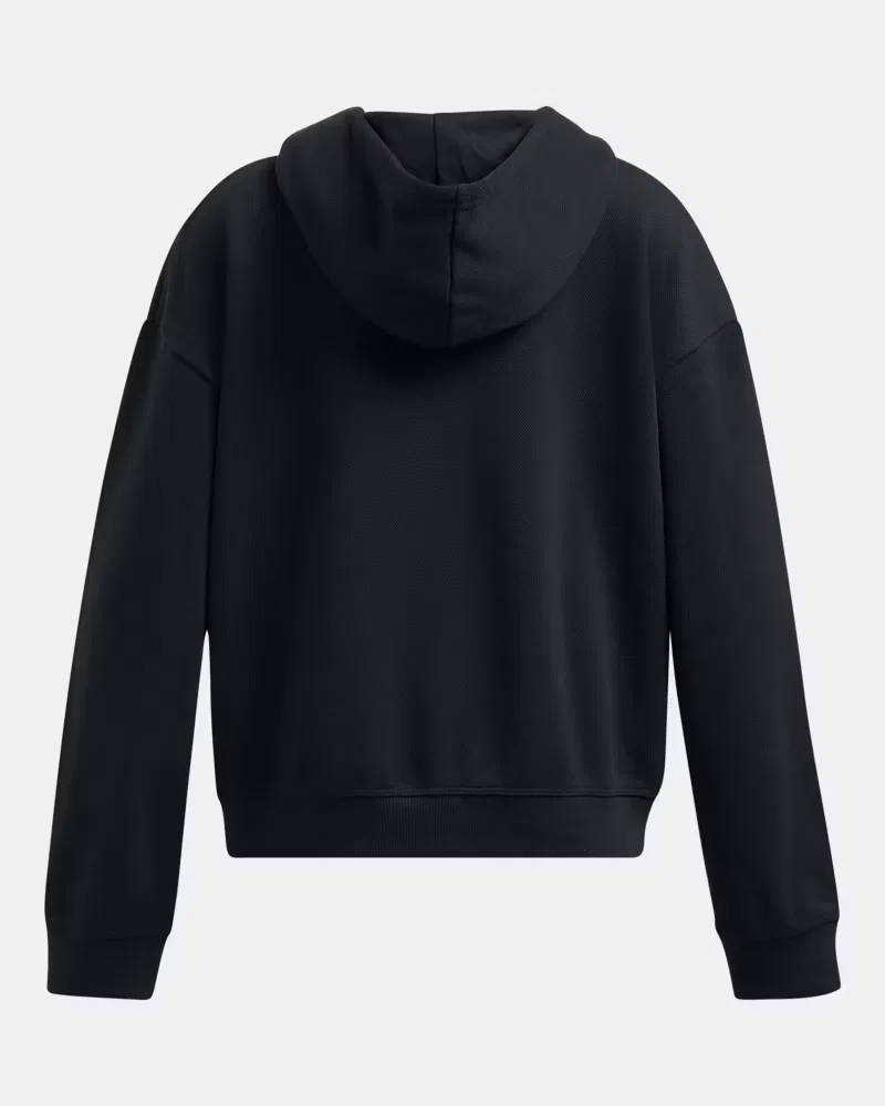 Флисовая кофта с укороченной молнией и карманом-кенгуру для девочек UA Rival Fleece Textured UnderArmour, Black/White — фото 2